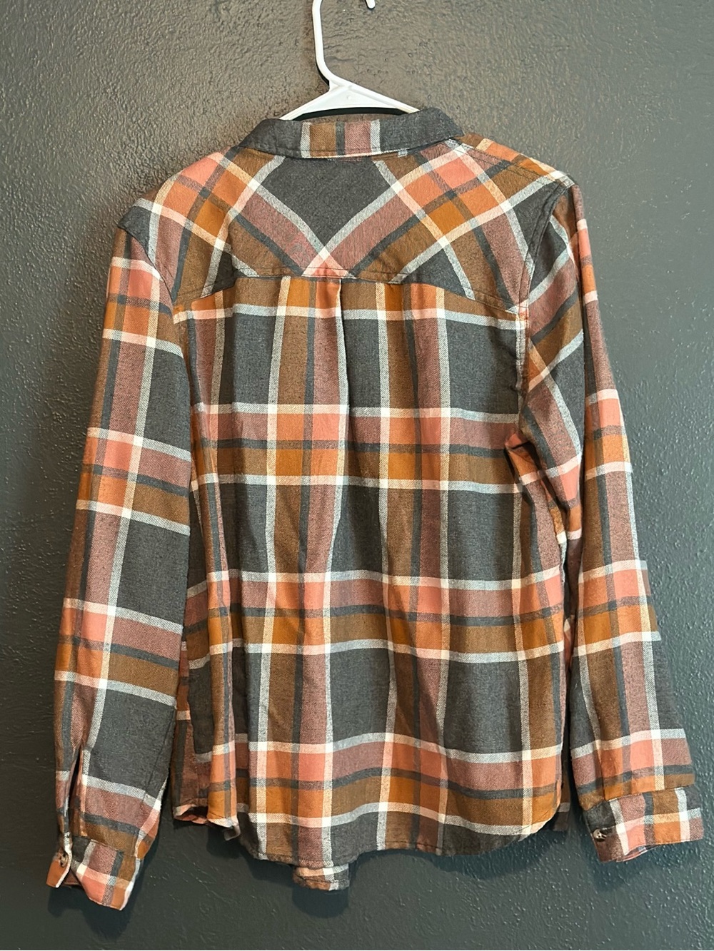 Maurices Plaid Button-Down Shirt - Orange & Gray - Picture 2 of 4